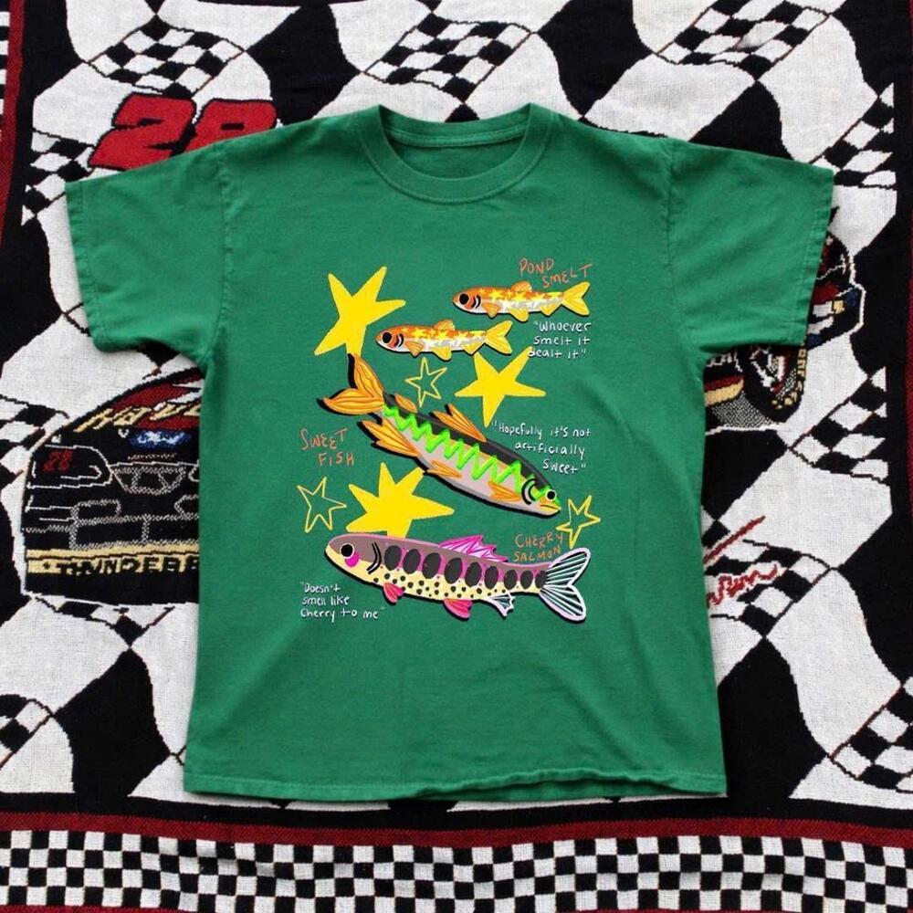Green 90S Fish Graphic Tee